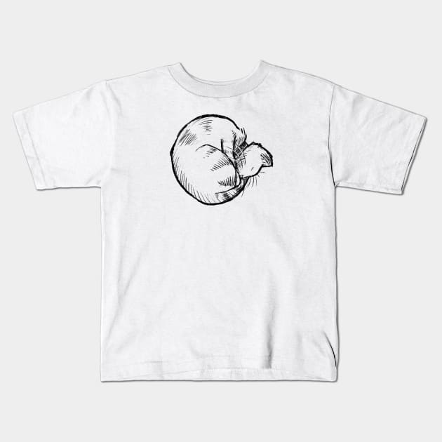 Curled Up Kitty Kids T-Shirt by Jason's Doodles